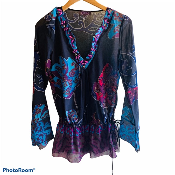 HALE BOB Silk Chiffon Jeweled Tunic Top - Picture 2 of 11